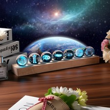 3D Crystal Solar System Crystal Ball with Led Lamp Base Galaxy Jupiter Saturn...