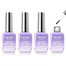 Gel Top nd Base Coat, 4pcs 18ml No Wipe Matte Glossy Glitter Gel Top Coa