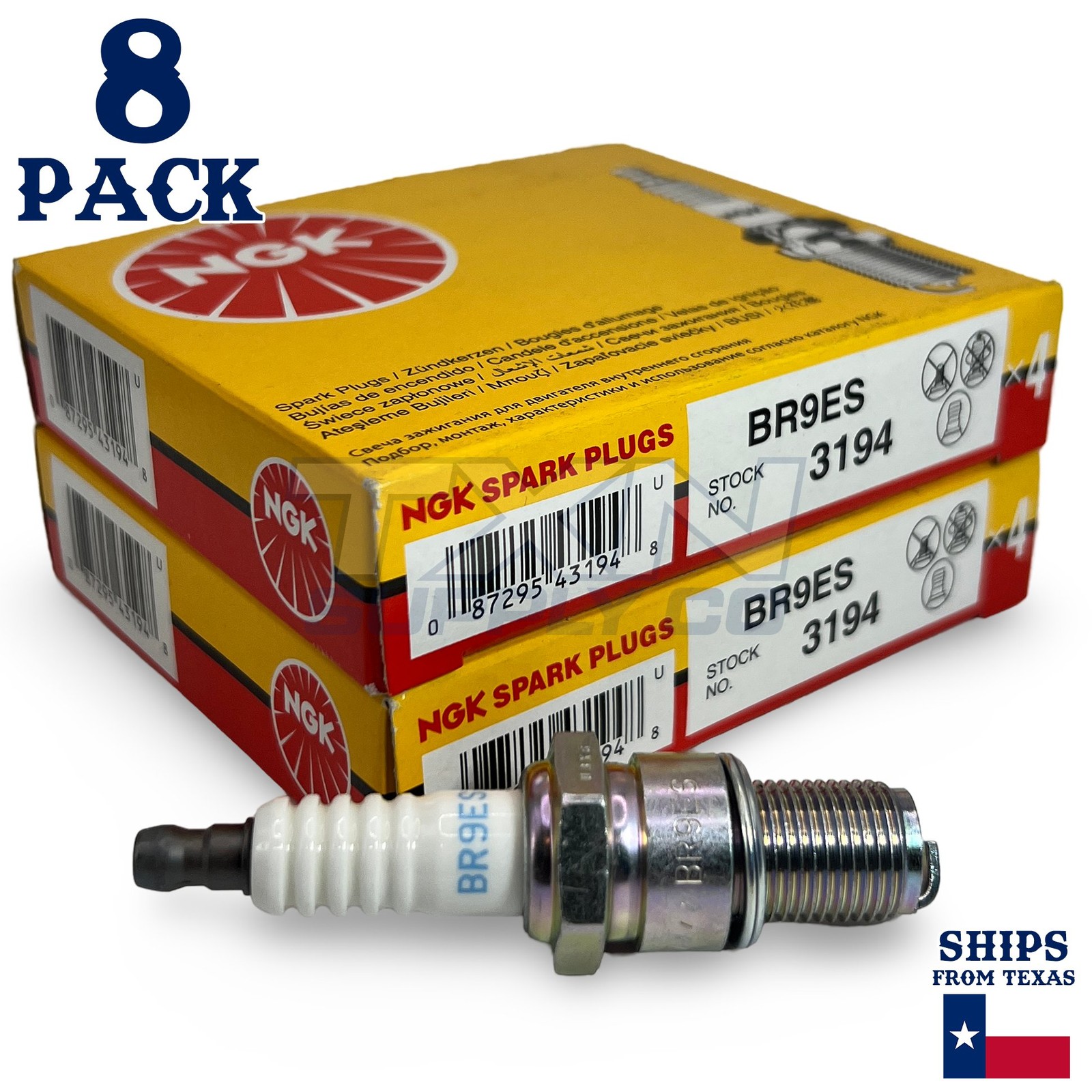 8 Pack NGK 3194 Spark Plugs BR9ES SOLID