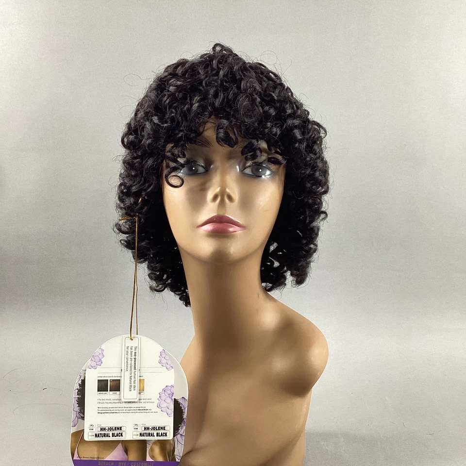 HH-Jolene Short Curly #Natural Black 100% Unprocessed Human Hair Full Wig - Image 2 of 4
