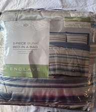 Enclave Collection 5-Piece Bunk Bed-in-a-Bag Striped Set Blue Beige