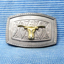 Cowboy Steer Head Belt Buckle Western Gold Silver Tone Vintage 80s    .GTA157