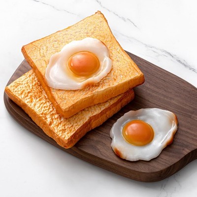 4 Pcs Fake Prop Food with Fake Bread and Fried Egg Realistic Artificial Simulati