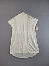 August Silk Women Sweater L Cream Short Sleeve Open Front Cardigan Cotton Blend