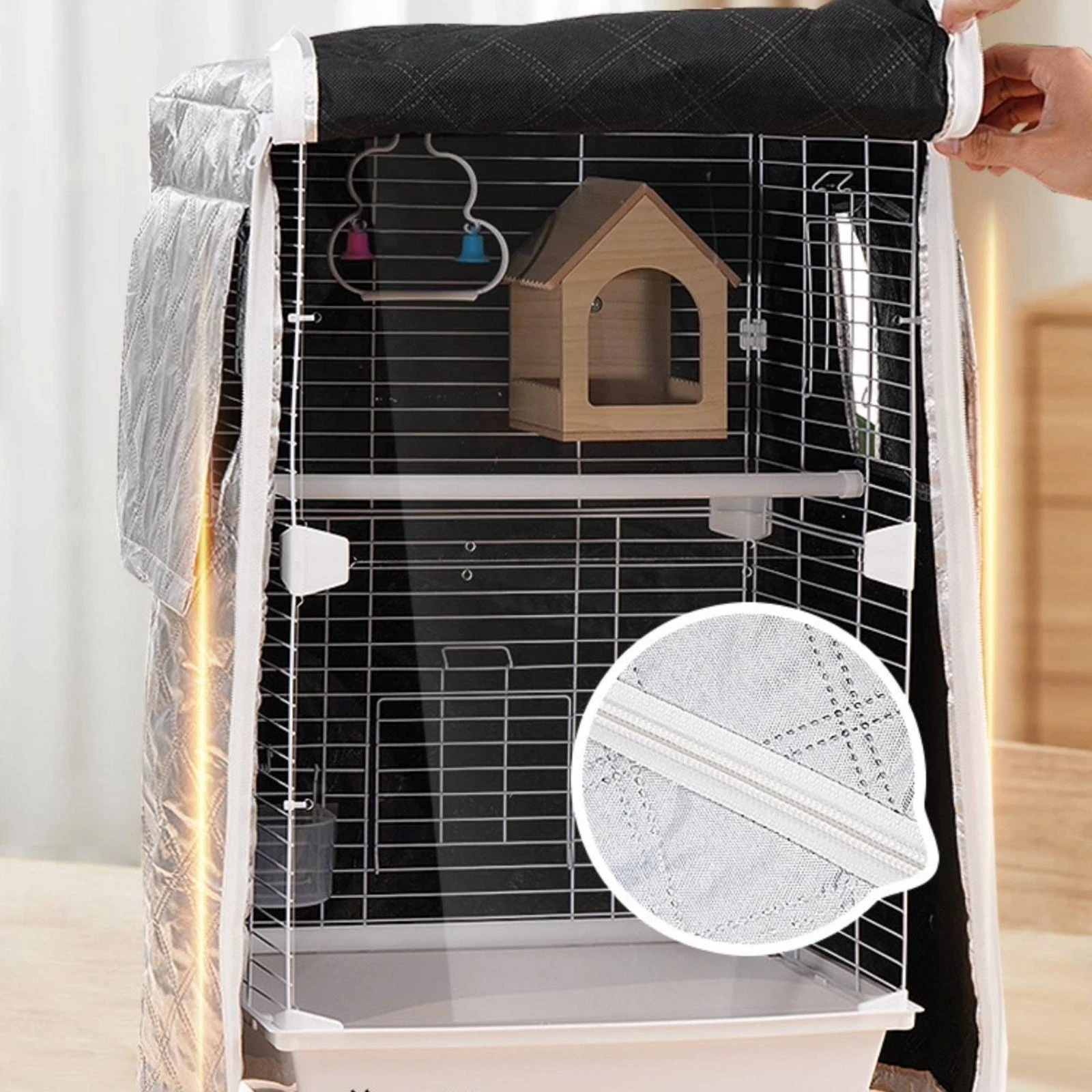 Winter Bird Enclosure Cover Zippered Opening Pet Accessory Breathable Material