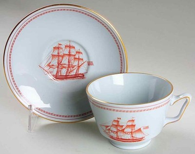 Spode Trade Winds Red  London Shape Oversized Cup & Saucer 6139116