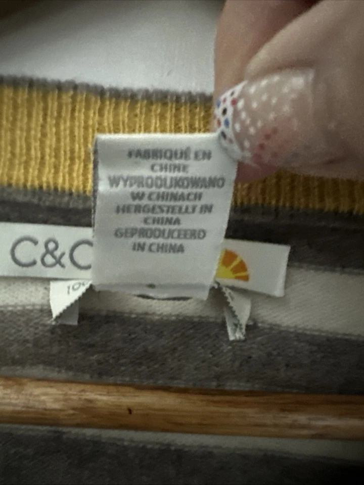 Suéter de cachemir C&C California para mujer mediano gris marfil a rayas Foto 3 de 4