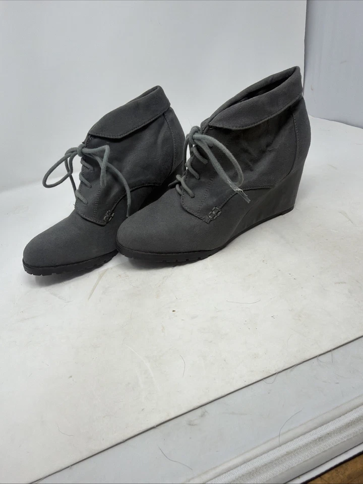 Botas Rampage para mujer 10 M botín al tobillo gris con cordones punta redonda tacones de cuña Foto 3 de 4