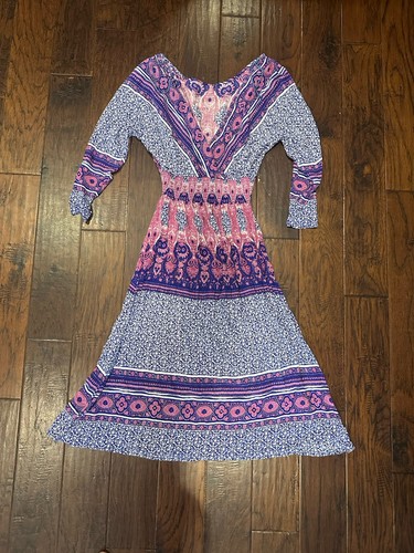 Free People She's A Lady Flowy V Neck Midi Dress Size Small Smocked Waist Boho - Bild 1 von 4