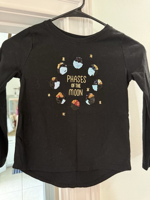 Cat & Jack Girls Small 6/6x Black Long Sleeve Shirt, Moon Phases