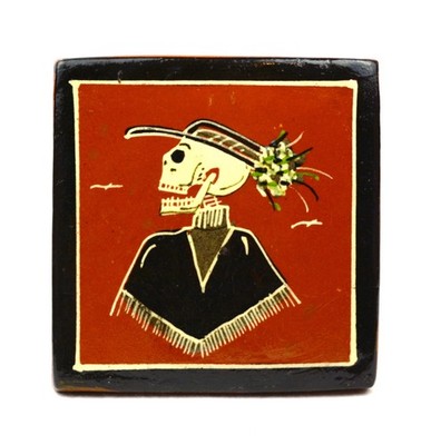 Javier Ramos Lucano Tonala Mexico Day of Dead Tile Hand Painted Folk Art 4.5''