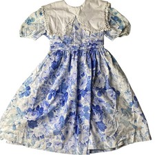 Vintage Frilly Dress Peter Pan Sailor Collar Child 6/8 Cottagecore Floral Blue