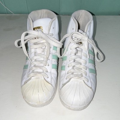 adidas Pro Model White Mint Green Leather Lace Up High Top Athletic Size4.5