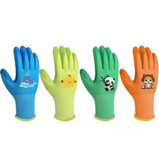 4 Pairs Kids-Gardening-Gloves for Age 3-12, Children Nitrile Coated Garden Ya...