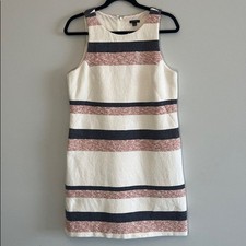 Ann Taylor Striped Tweed Shift Dress Knee Length White Pink Blue Preppy Size  8