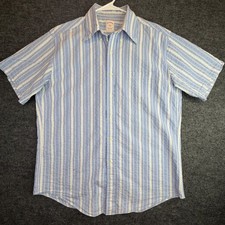 Brooks Brothers Polo Shirt Mens Medium Blue White Striped Short Sleeve 346 READ