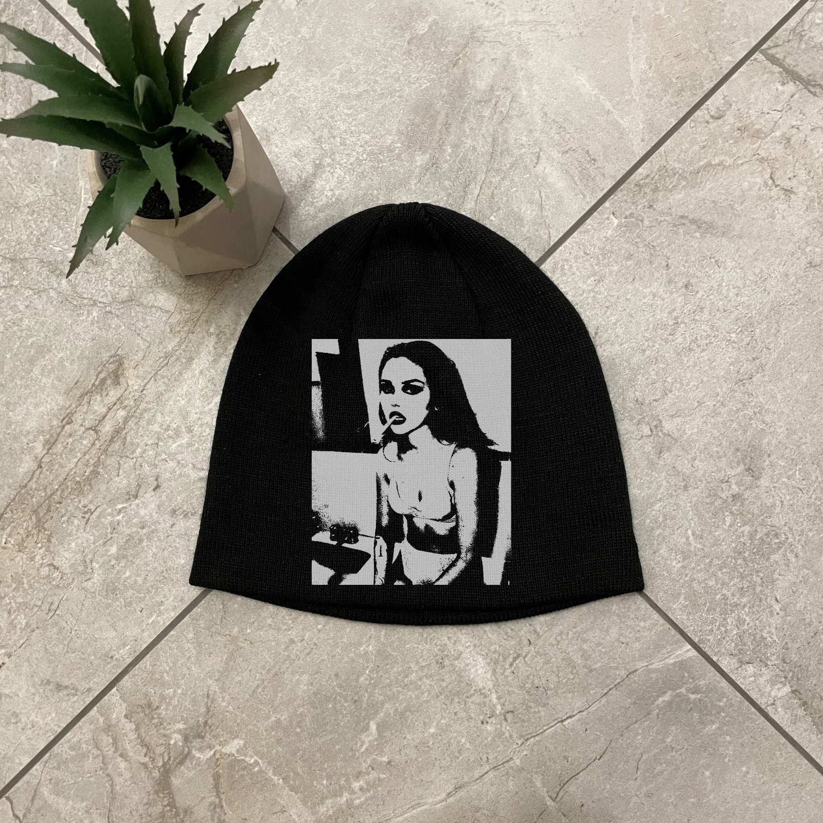 Goth Girl Beanie Hat Y2K Alt Grunge Streetwear Dark Aesthetic