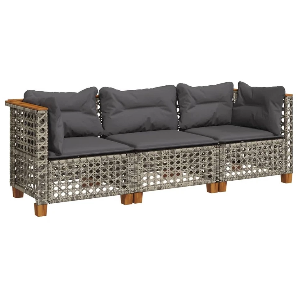 Garden Sofa Set of 3 Grey PE rattan 3-seater Modular - Image 2 of 4