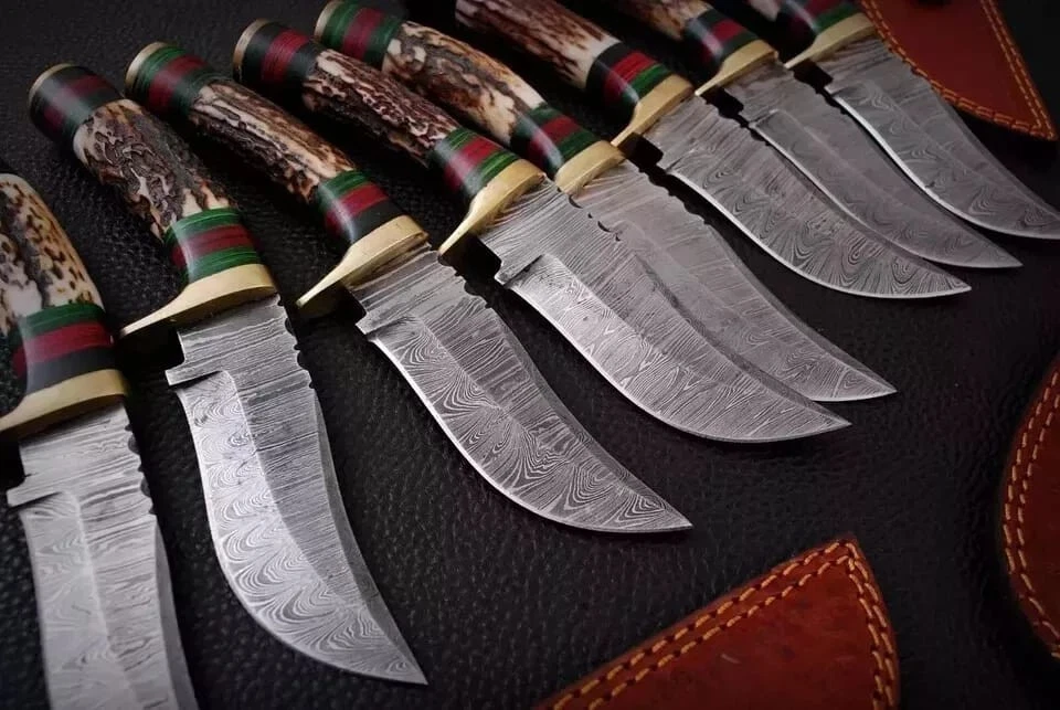 Lot of 20, 8 Inches Handmade Damascus Steel Skinner Knives Stag Handle W/Sheaths - Image 2 of 4