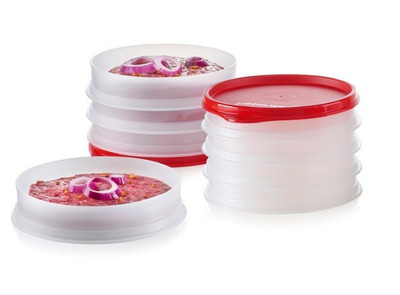 Tupperware Eiskristall rund 4x Burger Hamburger Patty Behälter 1 Deckel 4x 100ml