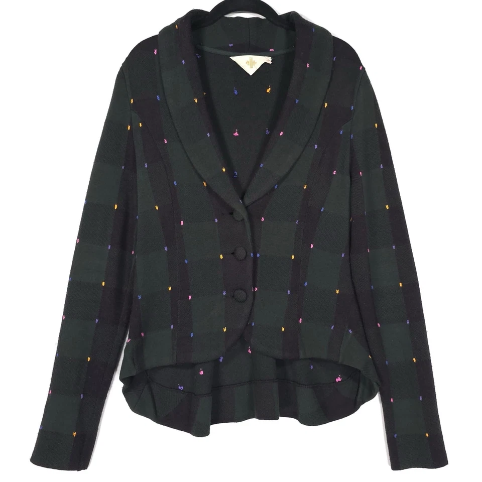 Blazer para mujer HWR Anthropologie mezcla de lana verde negro a cuadros suéter MEDIANO Foto 3 de 4