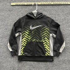 Nike Hoodie Boys Size L Black Therma-Fit Neon Green Chevron Athletic Pullover