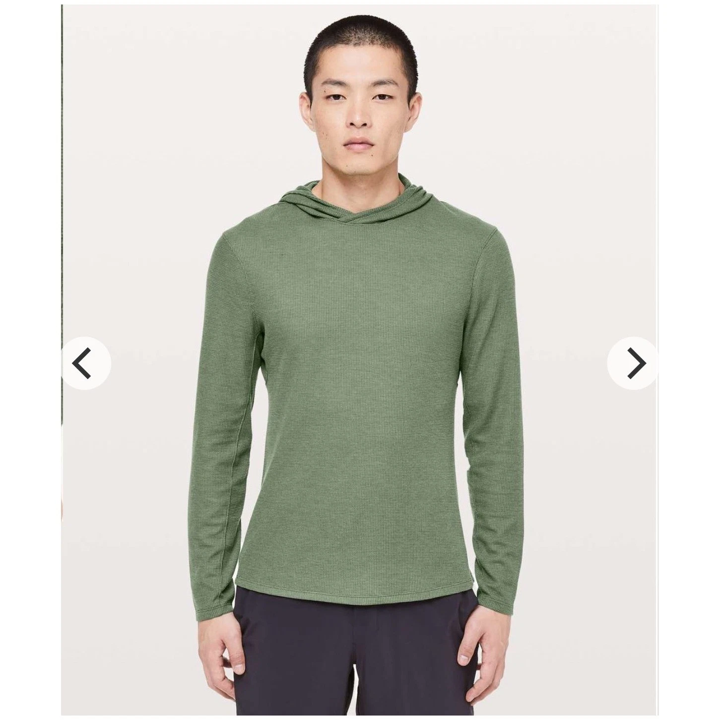 Lululemon Shift Stitch Hoodie Mens M Green Waffle Knit Thermal Athleisure Casual