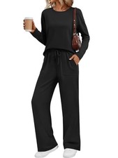 Women's Sweatsuits 2 Piece Outfits Lounge Matching Sweat Sets Small Black