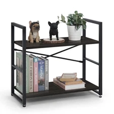CAPHAUS 2 Tier Small Bookshelf, 24 Inch Width Free Standing Shelf, Bookcase Shel