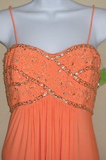 NWT Genuine NV COUTURE orange mango beaded spaghetti strap long dress, size 2