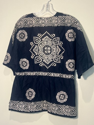 Soft Surroundings NERO/AVORIO COVER-UP~S~BATIK Top*camicia tunica legata - Foto 3 di 7