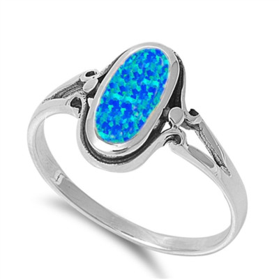 USA Seller Oval Blue Lab Opal Ring Genuine Sterling Silver 925 Size 6