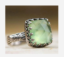 SILVER LIGHT GREEN SQUARE GEMSTONE RING SIZE 5 6 7 8 9
