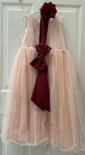 Blush Pink Flower Girl Dress Maroon Red Bow Size 8 Years