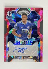 2021-22 PANINI EPL PRIZM JAMES JUSTIN PINK CRACKED ICE SIGNATURES AUTO CASE HIT