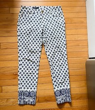 Brooks Brothers Pants Womens 4 Blue White Natalie Fit Geometric Print Stretch