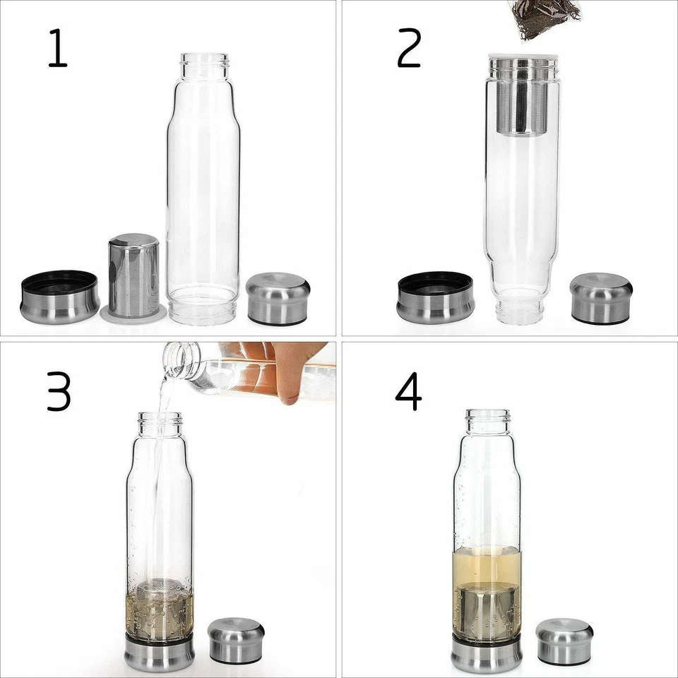 Taza de viaje con infusión de té de vidrio de 18,5 oz y colador de nailon negro gris mangas 2 piezas  Foto 3 de 4