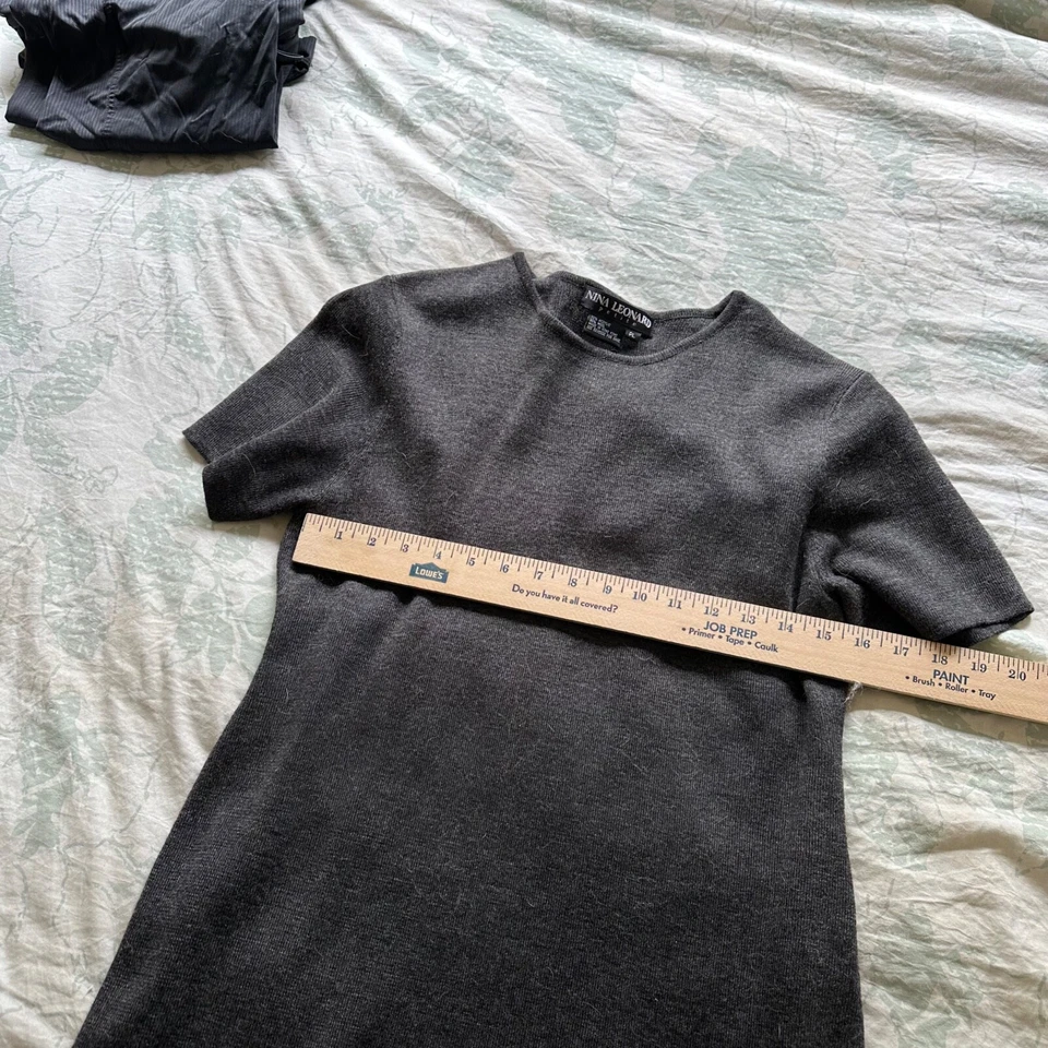 Vestido para mujer Nina Leonard grande pequeño negro tejido manga corta mezcla de lana Foto 3 de 4