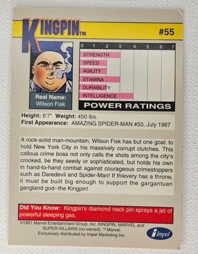 1991 Marvel Comics Impel Trading Card #55 Kingpin Series 2 - Picture 2 of 2
