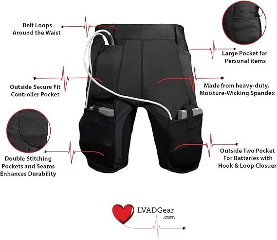 LVAD Men Shorts for HeartMate 3 Black & White With LVAD Belt LVAD Clothing S-5XL