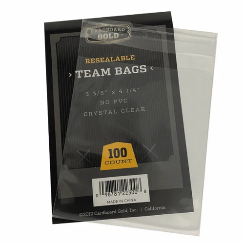 Pack of 100 Cardboard Gold Team Bags Resealable Sleeves Great for Toploaders
