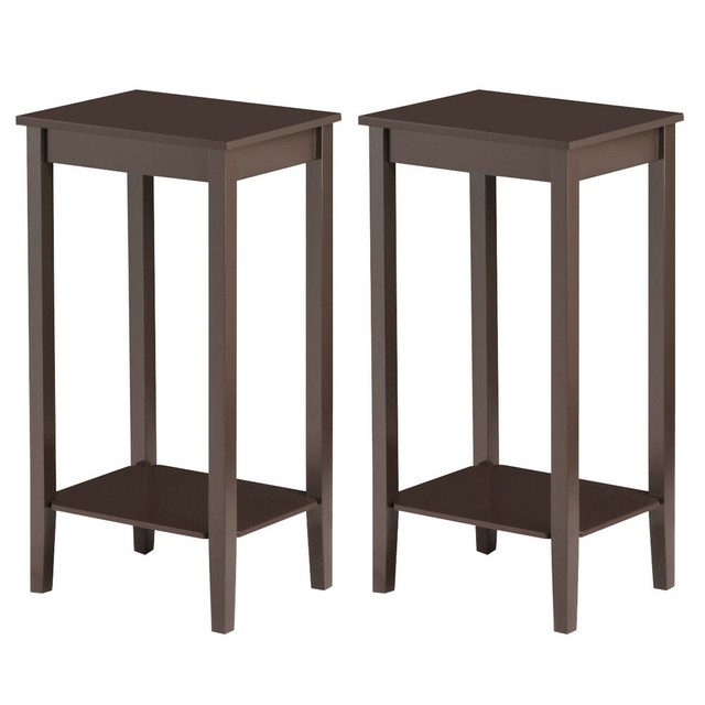 Set Of 2 Tall End Table Sofa Chair Side Accent Stand Coffee Nightstand W Shelf