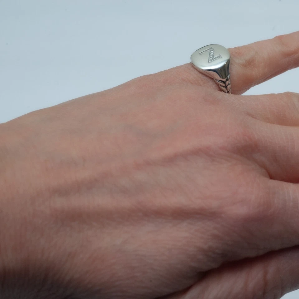 Anillo DAVID YURMAN Nuevo Pavé Inicial Letra N Pinky en Diamante y Plata Talla 5 Foto 3 de 4