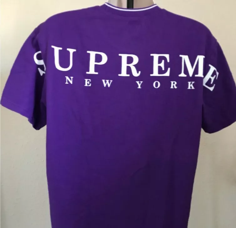T Shirt Supreme A Righe In Rete SS19 M Viola Nuovo Con Etichetta