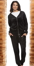 Felina Women’s 2-piece Black Velour Hoodie Jogger Set Lounge Tracksuit Size XS
