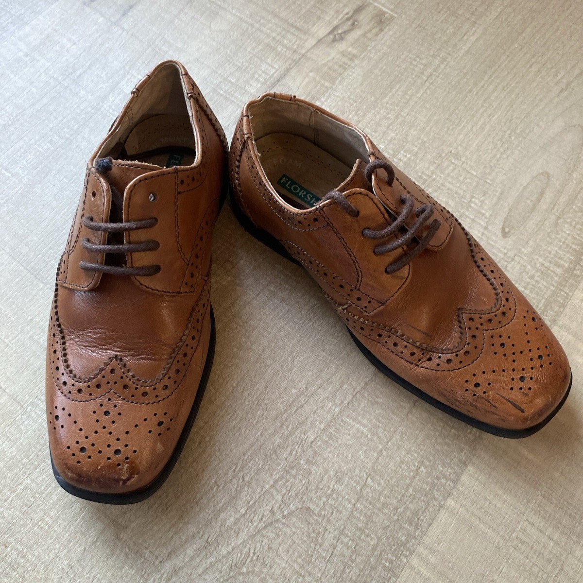 Florsheim Boys Dress Shoes 12M Brown Lace Up Wingtips Leather Formal Wedding