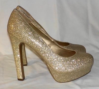 gold glitter platform heels