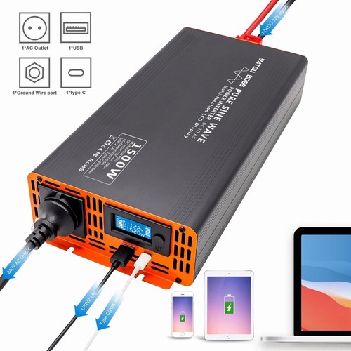12V 24V a 230V 1500W 2000W Inversor de seno puro Convertidor de tensión Viaje - Imagen 17 de 48