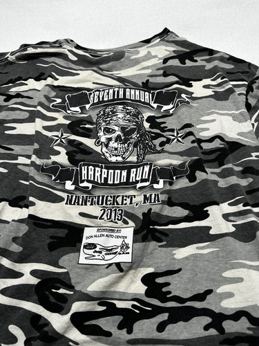 Camo Shirt Mens XL 2013 Nantucket Harpoon Run Biker Rally Camouflage Pirate - Picture 10 of 16