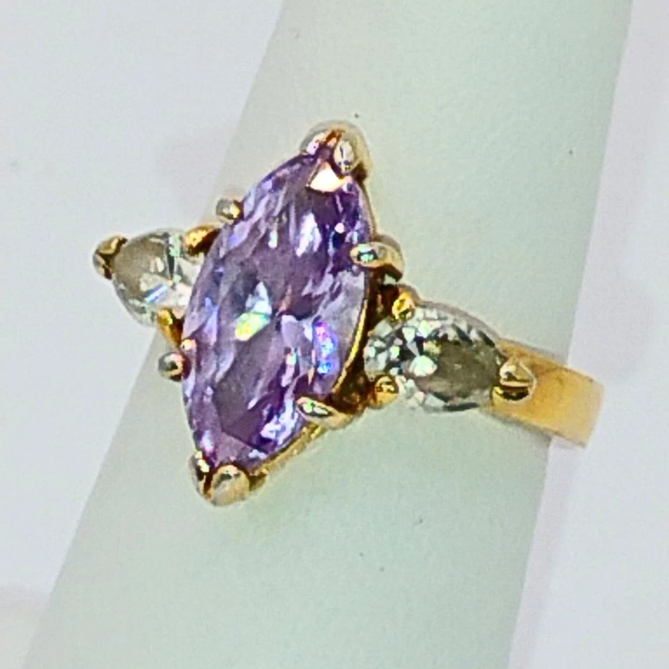 Women's Gold Plated Marquise Cut Amethyst Similated Diamond Ring Size 6 Shimmer - Image 2 of 4
